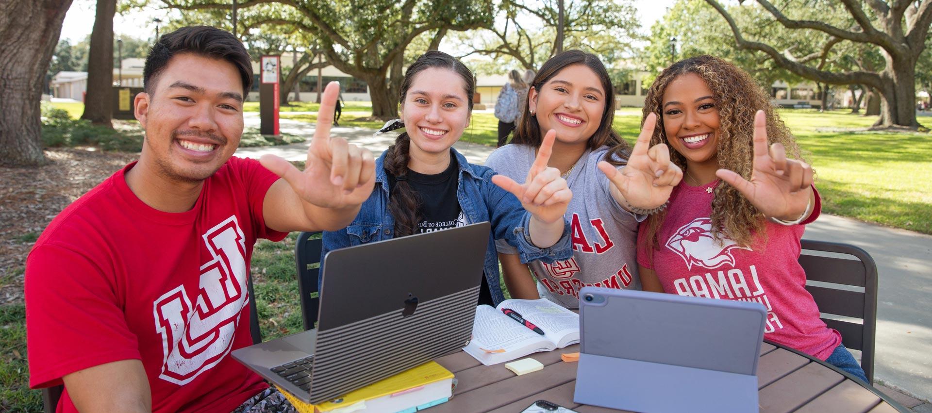 lamar university students in the quad